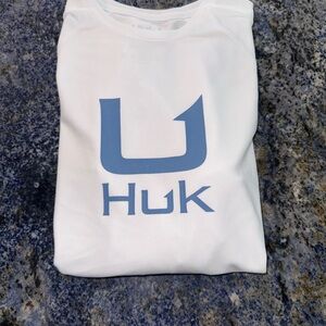 Huk White and Blue Long Sleeve Tee Small